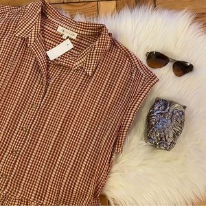 Lou & Grey Red Cream Gingham Plaid Shirt Dress